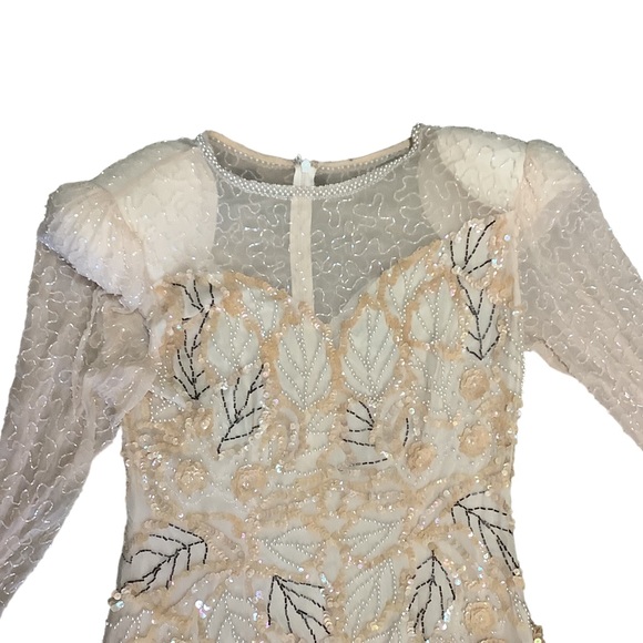 OLEG CASSINI Vintage Beaded 100% Silk Fancy Long Sleeve Wedding Dress-Size 6 - Picture 6 of 16